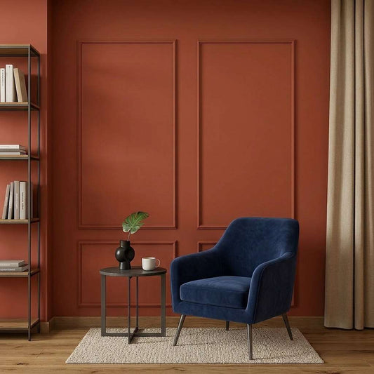 Terracotta picture frame wall molding in a living room