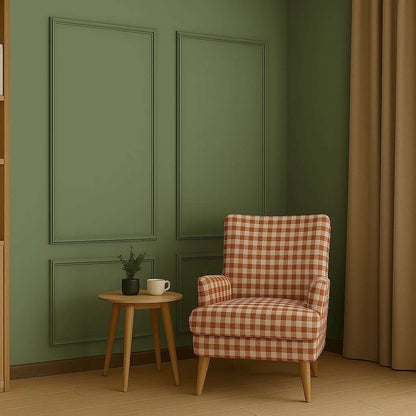 Sage green picture frame wall molding in a living room