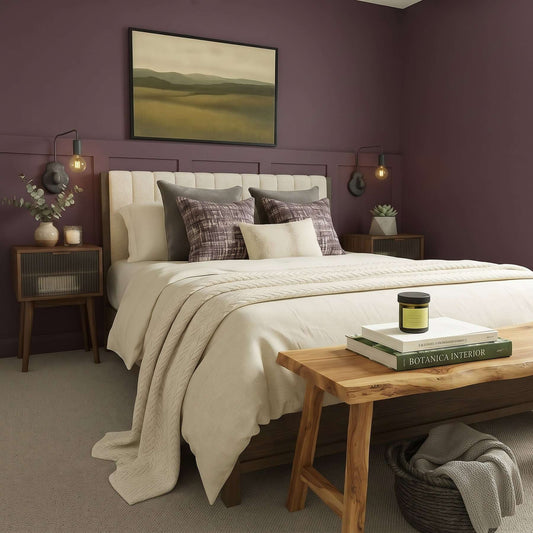 Modern Farmhouse Shaker Wall Panels, plum bedroom wall molding design behind the bed