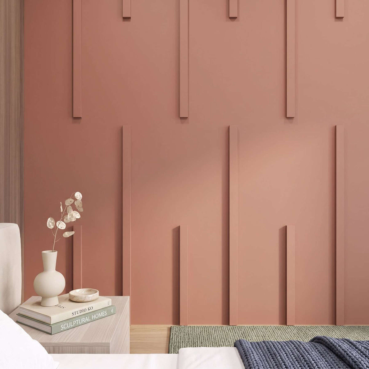Flat Wall Molding Kit, blush pink bedroom wall molding design behind the bed