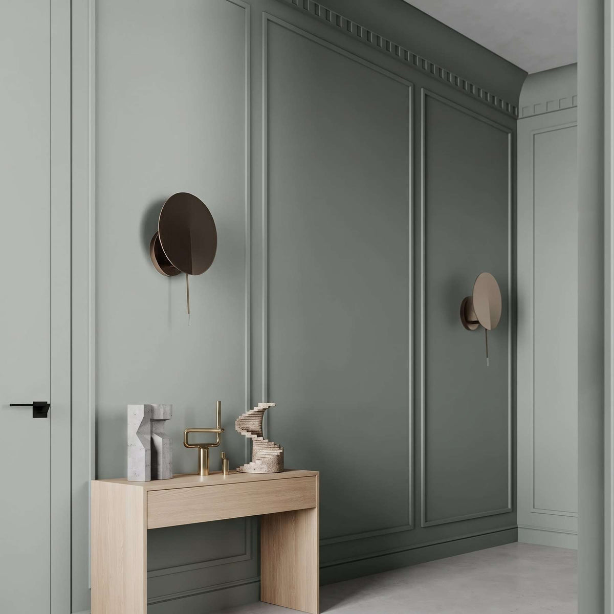 Accent Wall Molding Kit, sage green picture frame wall molding in an entryway