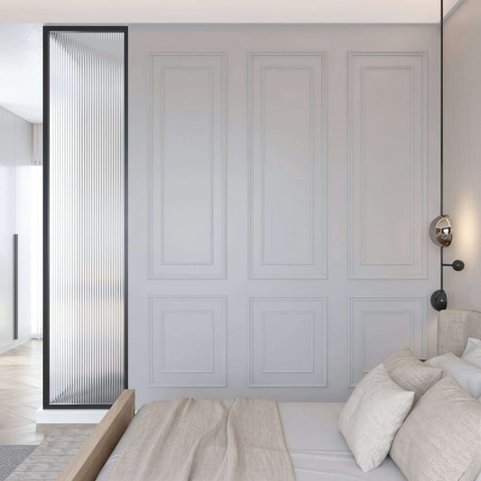 Accent Wall Molding Kit, white bedroom wall molding design behind the bed