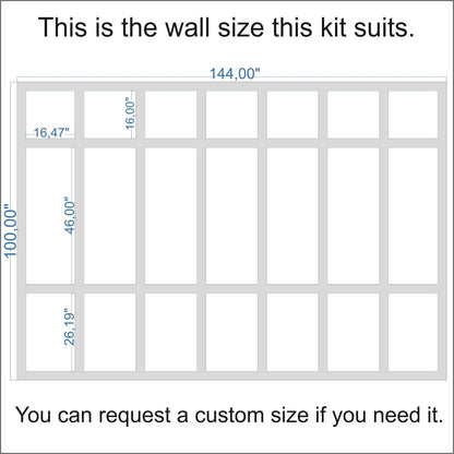 Wall size the Vertical Board and Batten Accent Wall Kit fits (custom sizes available)