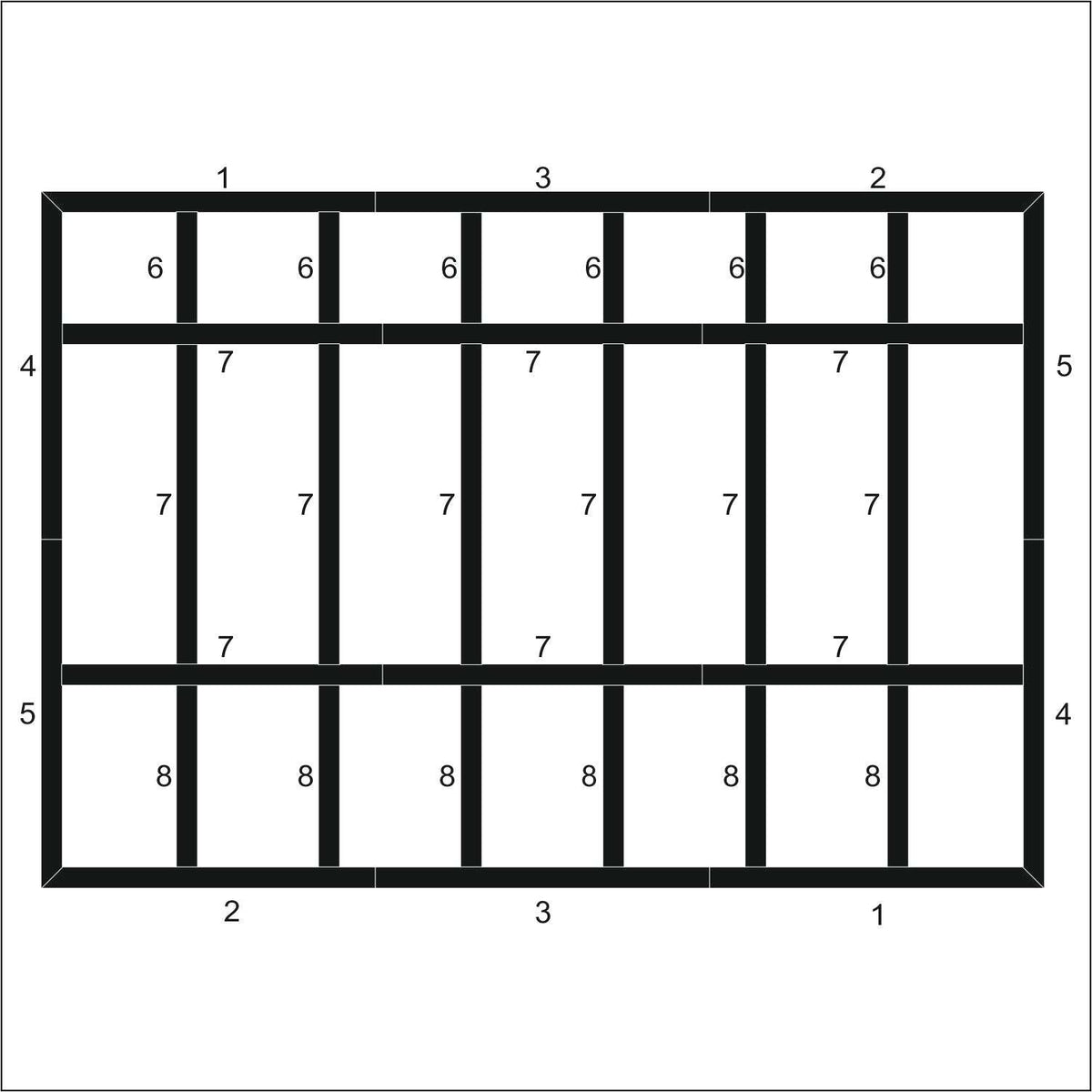 Vertical Board and Batten Accent Wall Kit layout drawing with frame dimensions