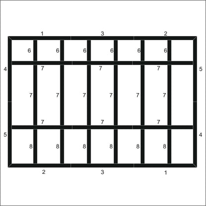 Vertical Board and Batten Accent Wall Kit layout drawing with frame dimensions