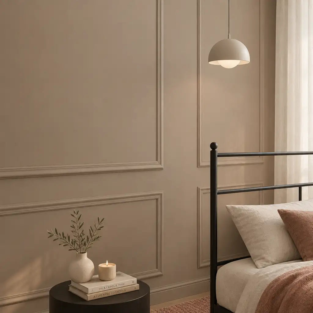 Wainscoting Wall Molding Kit, taupe bedroom wall molding design behind the bed