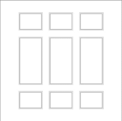 Wainscoting Wall Molding Kit layout drawing with frame dimensions