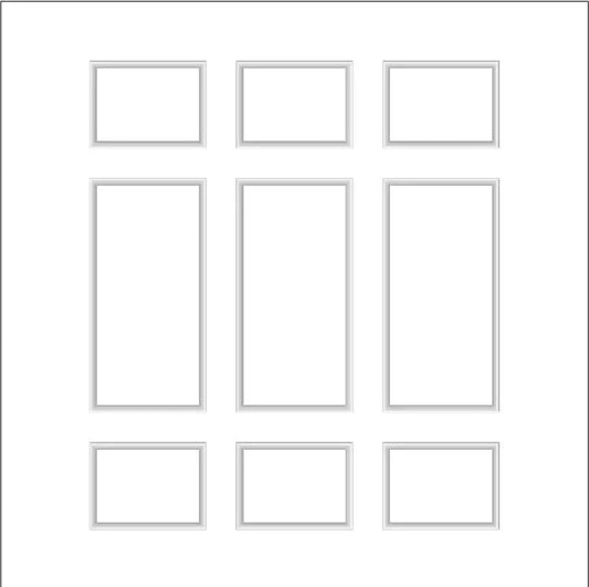 Wainscoting Wall Molding Kit layout drawing with frame dimensions alternate view