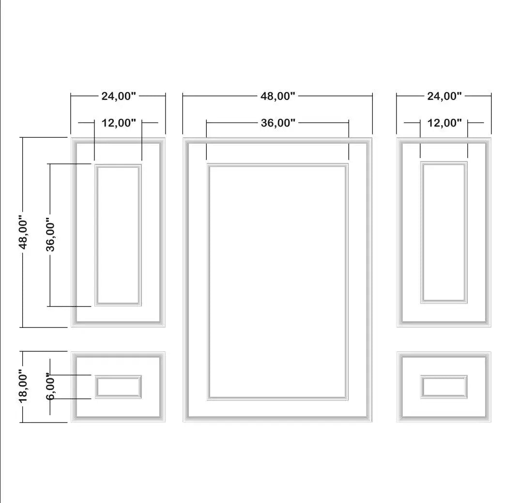 Wainscoting Wall Molding Kit layout drawing with frame dimensions