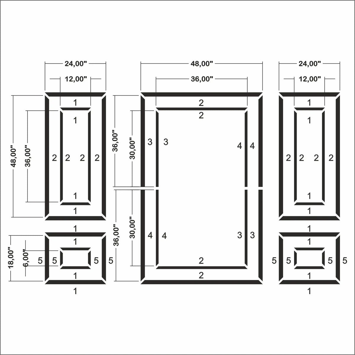 Wainscoting Wall Molding Kit numbered piece assembly diagram
