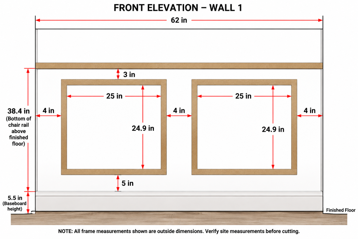 Tom Custom Order – Waterproof & Paintable Colonial Wall Molding – 5 Frames + 23ft Chair Rail