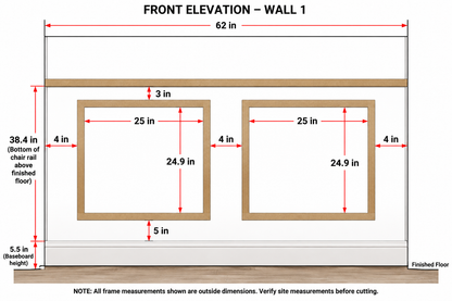 Tom Custom Order – Waterproof & Paintable Colonial Wall Molding – 5 Frames + 23ft Chair Rail