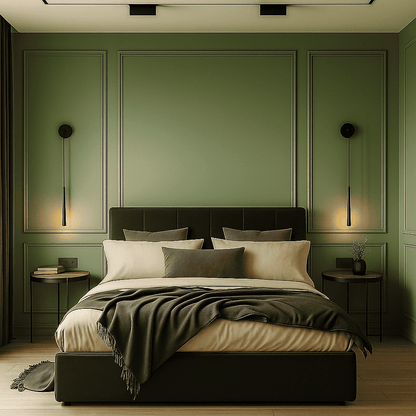White Wall Molding Kit, olive green bedroom wall molding design behind the bed