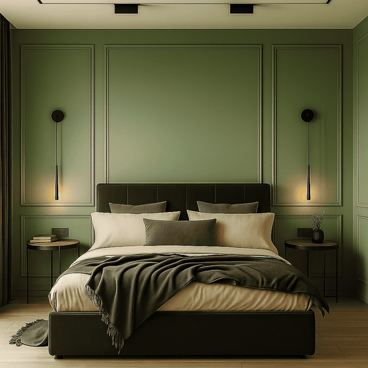 White Wall Molding Kit, olive green bedroom wall molding design behind the bed